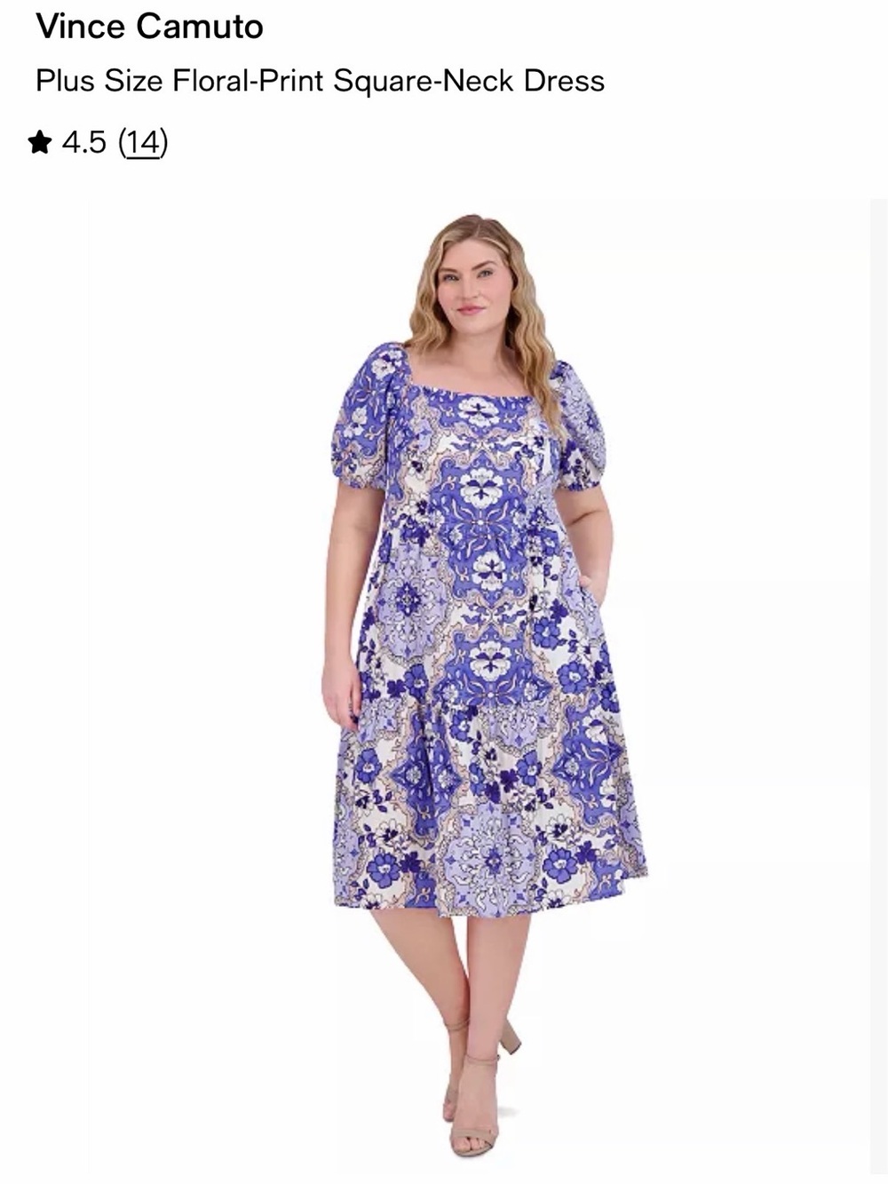 Vince Camuto Blue and White Floral-Print Midi Dress